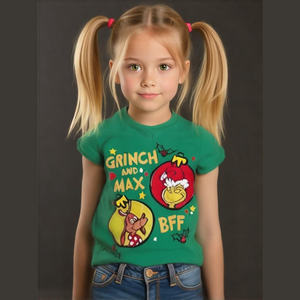 Dr. Suess Girl's Size 6X Grinch & Max BFF Gold Glitter Print Green T-Shirt